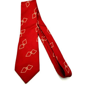 Adolfo Silk Necktie Red with Yellow Diamonds Made in USA